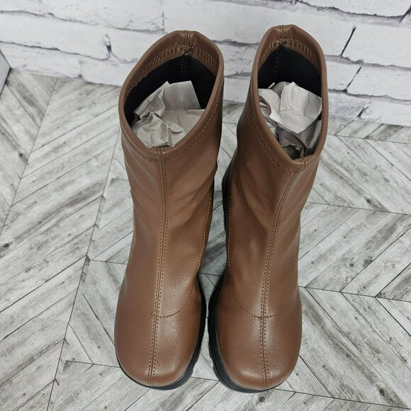 Chunky Platform Brown Faux Leather Boots Lug Sole Womens 9 Bratz Style 4" heel - Picture 7 of 16